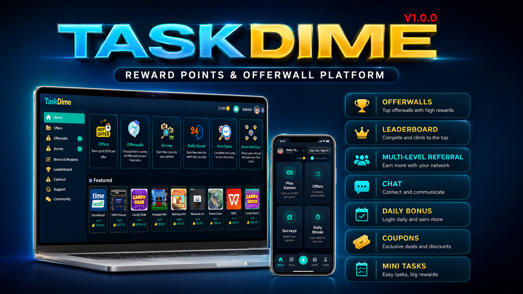 TaskDime - Multi-Offerwall Rewards System